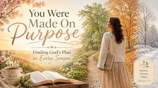 Woman holding a Bible on a pathway surrounded by changing seasons, symbolizing God’s purpose, calling, and guidance through every season of life.