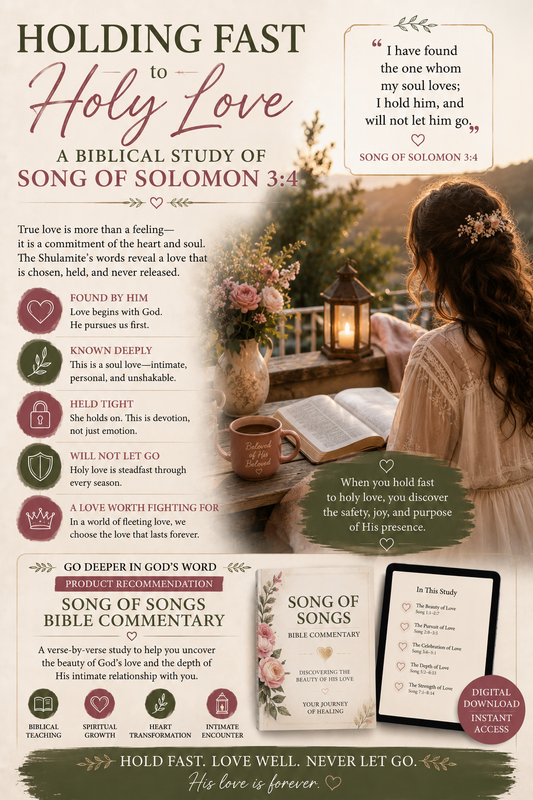 Woman reading an open Bible on a terrace at sunset, illustrating Song of Solomon 3:4 and the themes of holy love, devotion, intimacy, and steadfast affection.
