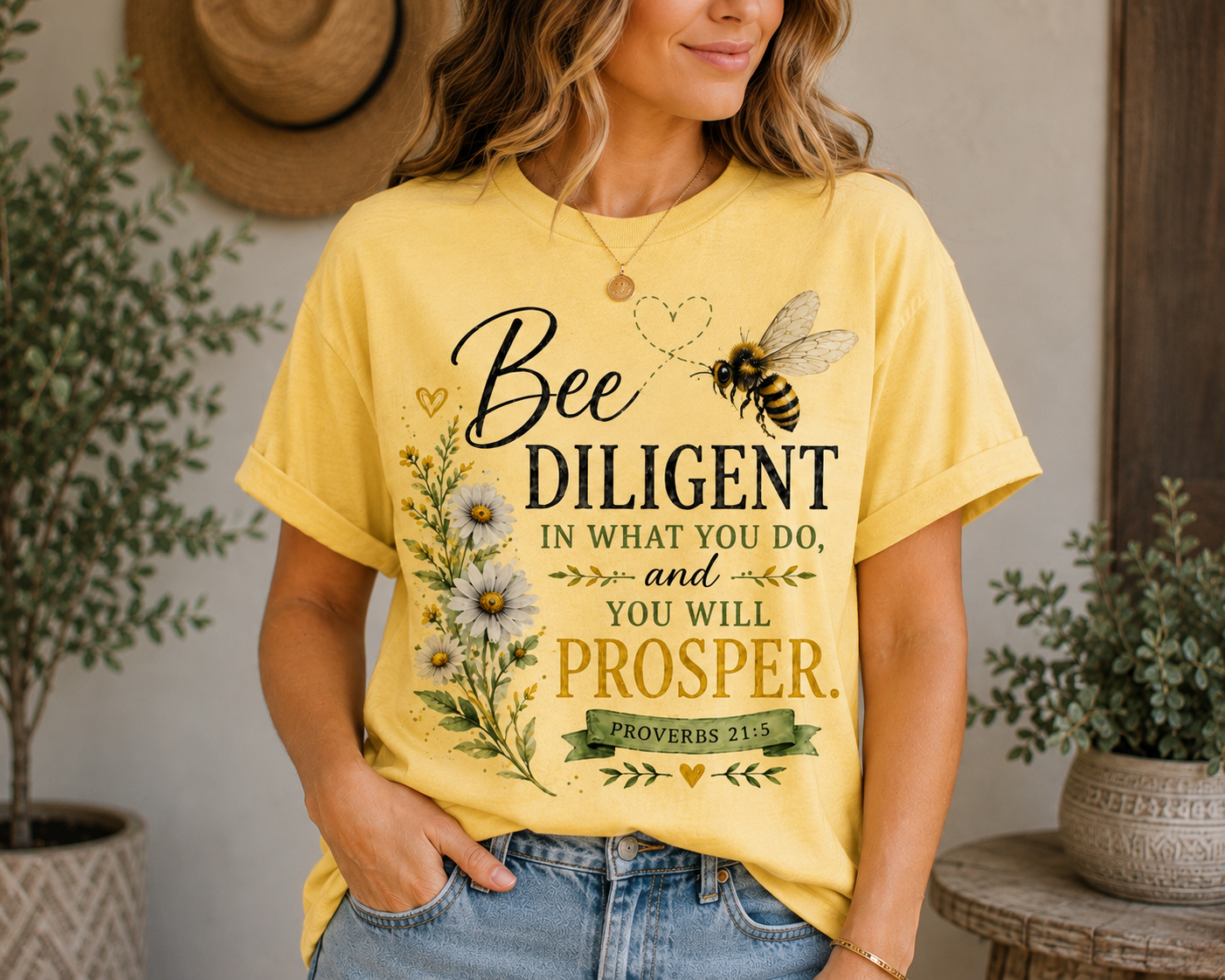 Bee Diligent in What You Do | Proverbs 21:5 | Women’s Christian T-Shirt