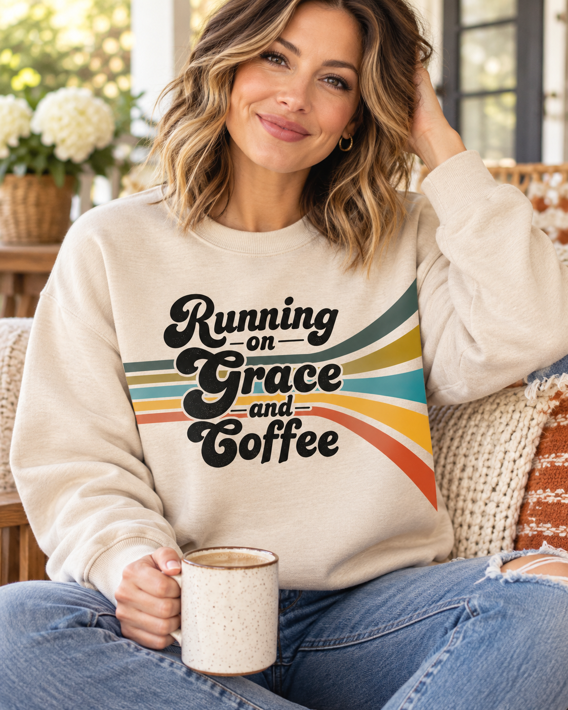 Running on Grace and Coffee Christian Sweatshirt | Journey Wear