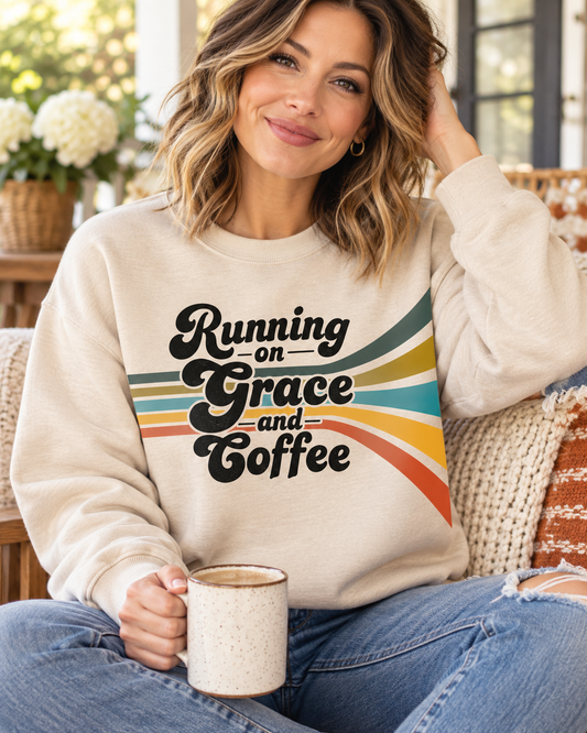 Running on Grace and Coffee Christian Sweatshirt | Journey Wear