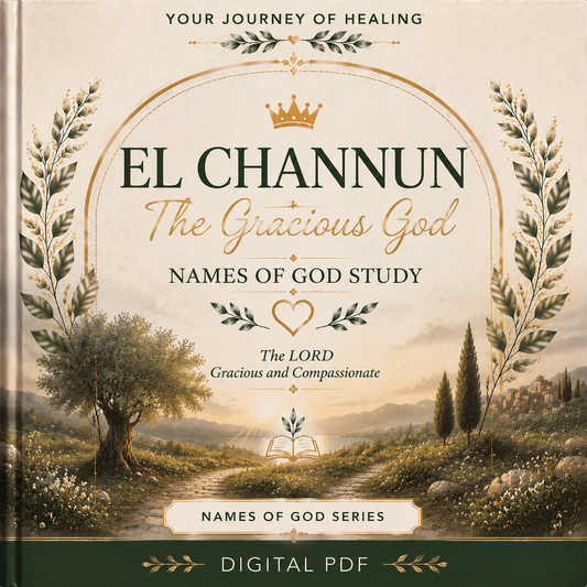 El Channun (The Gracious God) printable Bible study by Your Journey of Healing featuring an elegant botanical cover with a peaceful sunrise landscape, symbolizing God's grace, mercy, compassion, and steadfast love as part of the Names of God Series.