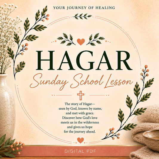Hagar Sunday School Bible lesson PDF based on Genesis 16 and 21, exploring El Roi, the God who sees, rejection, wilderness seasons, God’s presence, and provision.