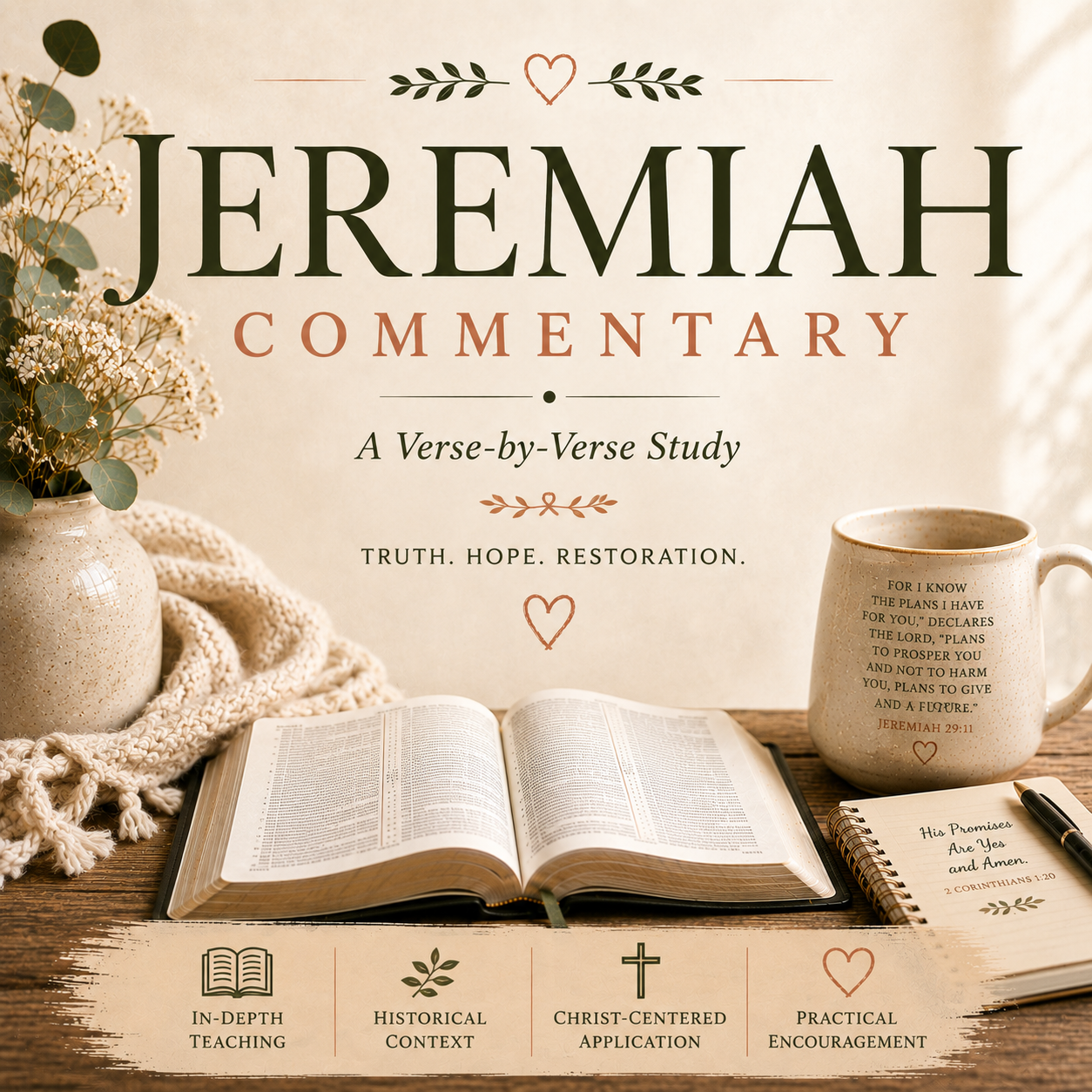 Jeremiah Bible Commentary PDF featuring a verse-by-verse Old Testament study of the prophet Jeremiah, Judah, judgment, restoration, hope, and God’s New Covenant promise.