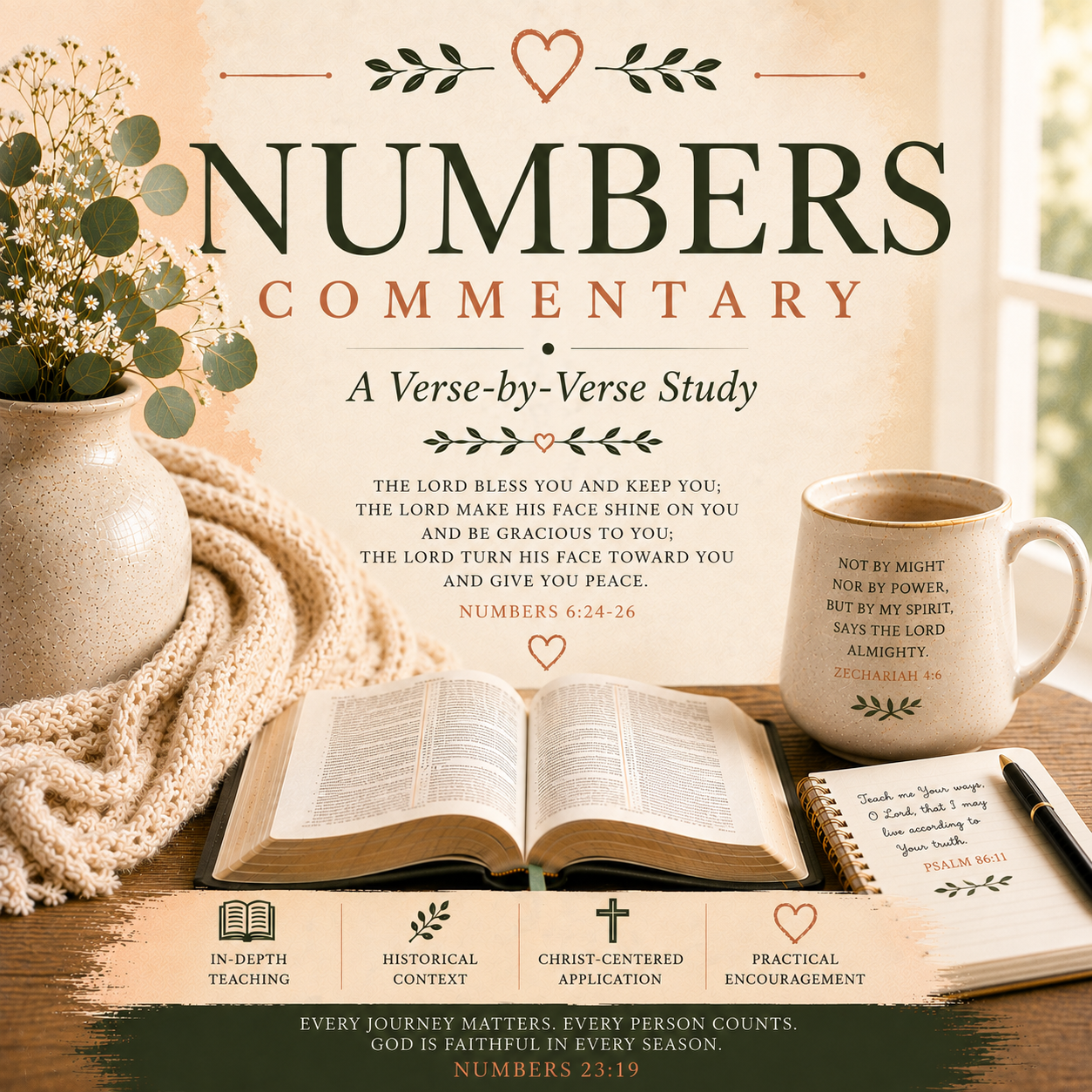 Numbers Bible Commentary PDF featuring a verse-by-verse Old Testament study of Israel’s wilderness journey, God’s presence, provision, faithfulness, holiness, and the Promised Land.