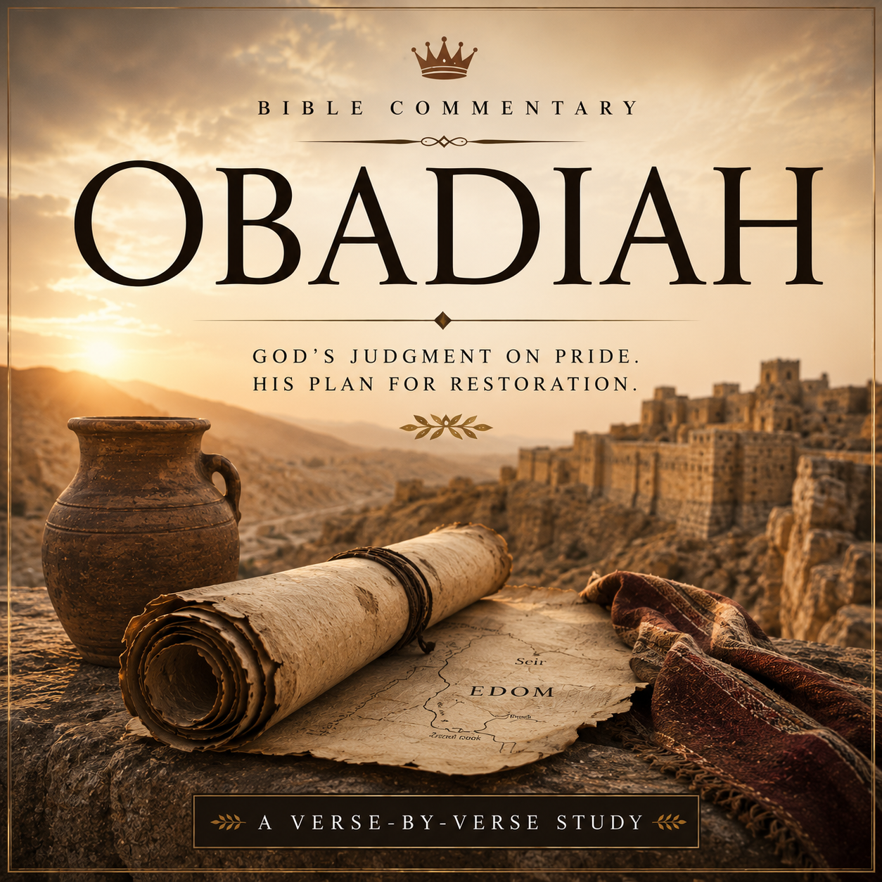 Bible commentary book cover titled 'OBADIAH' with subtitle 'God's Judgment on Pride. His Plan for Restoration.