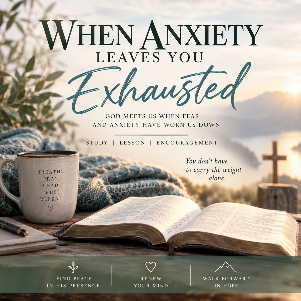 When Anxiety Leaves You Exhausted Christian Bible study about how God meets us when fear, worry, and anxious thoughts have left us mentally, emotionally, and spiritually tired.