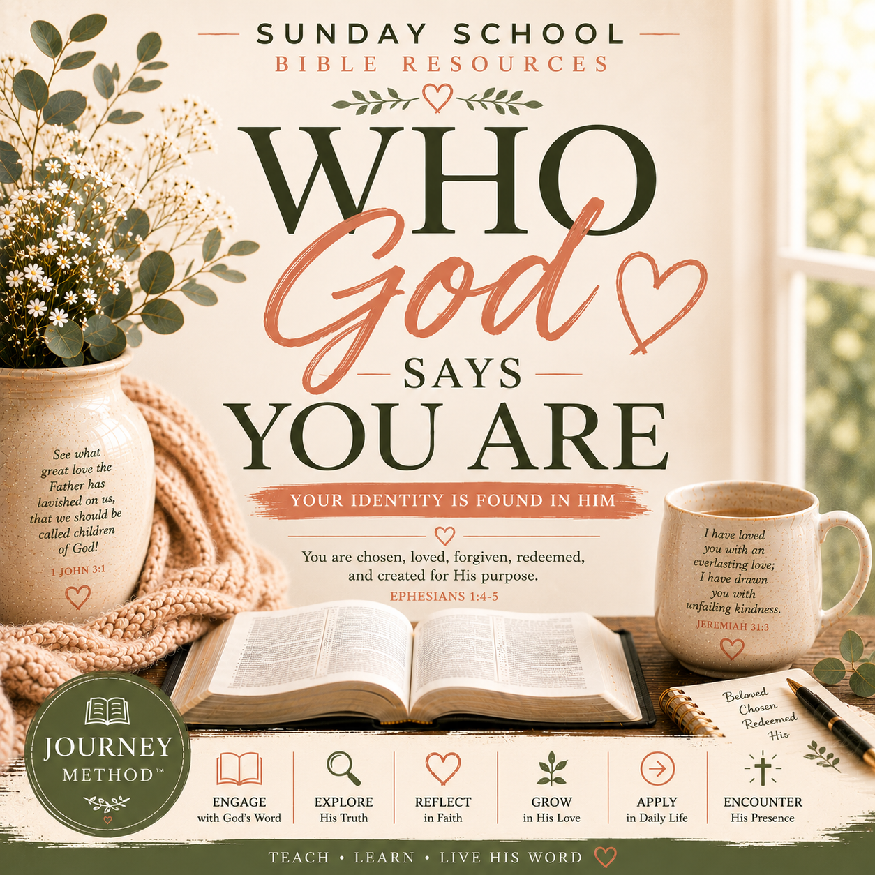 Who God Says You Are Sunday School Bible lesson PDF exploring biblical identity, replacing false labels with Scripture, renewing the mind, and seeing yourself through God’s truth.