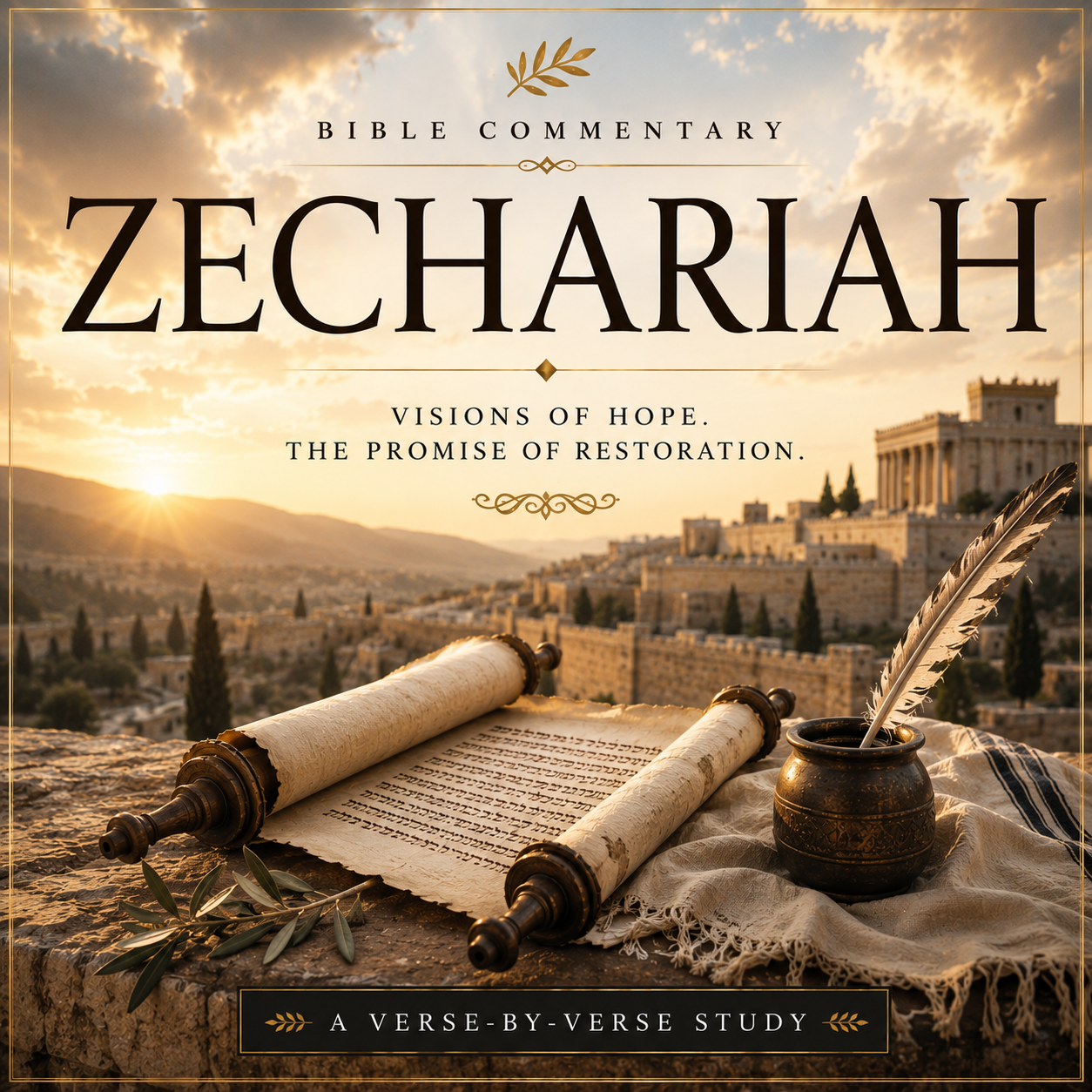Zechariah Bible Commentary PDF featuring an Old Testament study of prophetic visions, restoration, rebuilding, Messianic prophecy, the Holy Spirit, and the coming King.